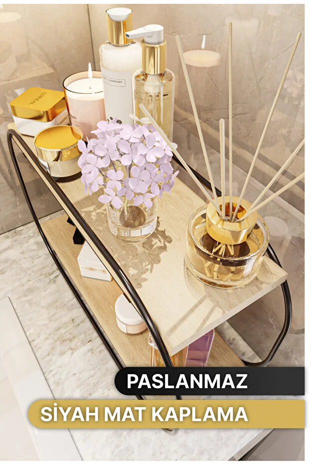 Çok Amaçlı Düzenleyici Oval Raf Ahşap Masaüstü Banyo Mutfak Rafı Takı Ve Makyaj Organizeri